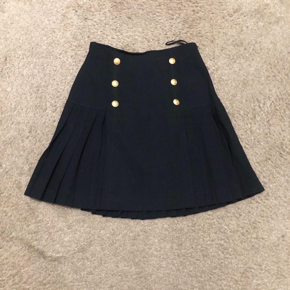 classiques entier pure wool black a-line pleated skirt double breast gold 10 - Picture 3 of 12